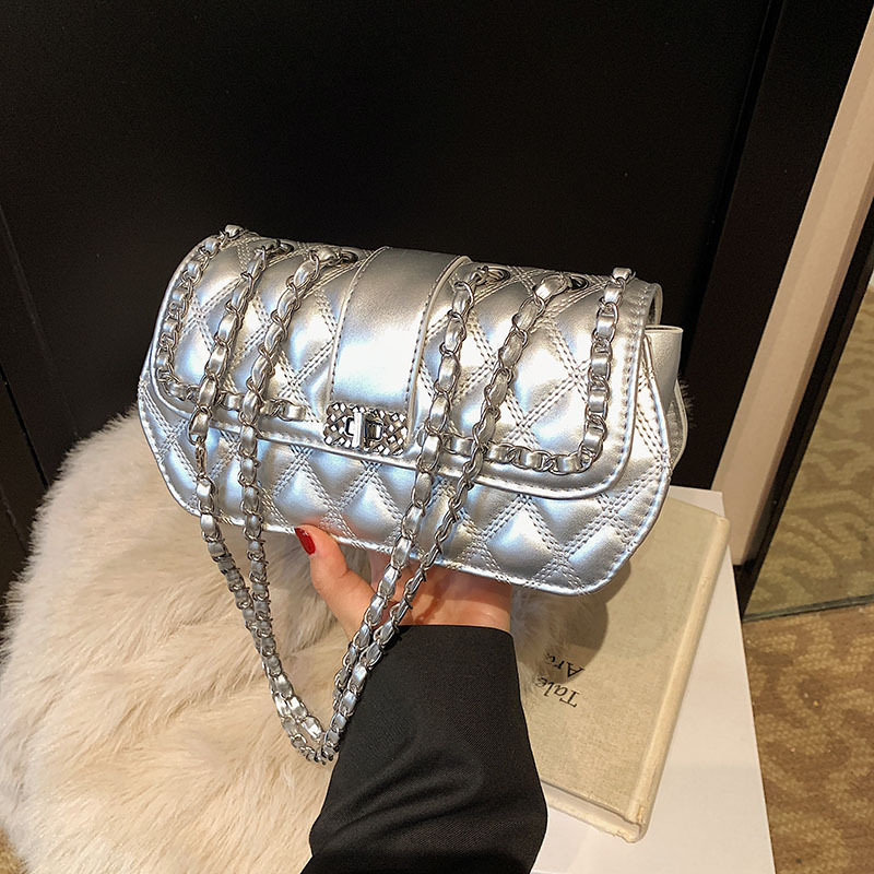 Diamond-shaped embroidered thread small bag for women, 2025 new style, fashionable and versatile chain crossbody bag, high-end quality, single-shoulder small square bag full figure