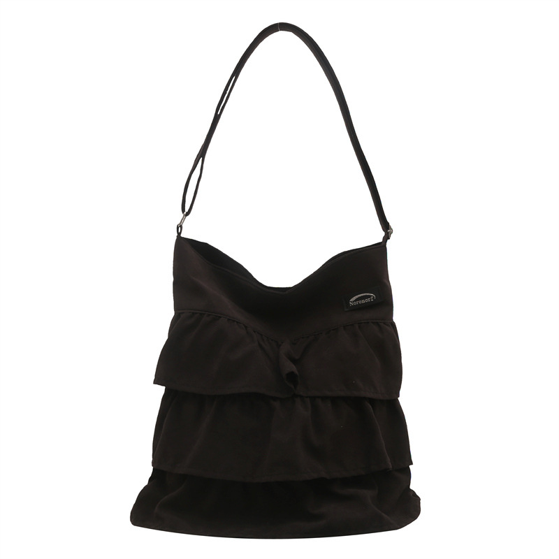 A new large-capacity fashionable Oxford fabric crossbody bag for women with a ruffled skirt hem in spring 2025 from South Korea Item Picture