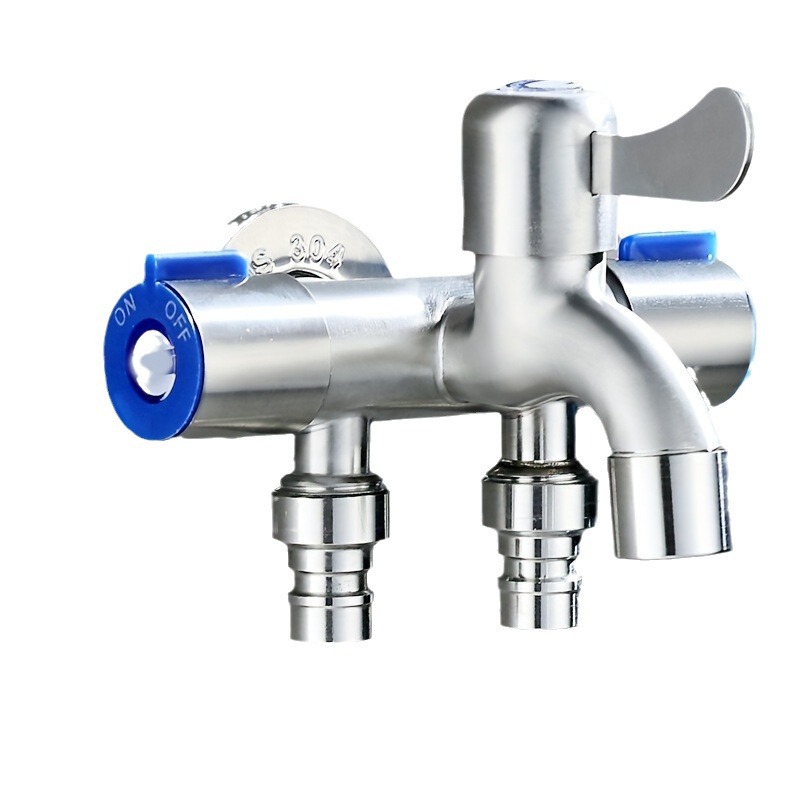 304 stainless steel multi-functional washing machine with one inlet, three outlets and three controls, water distribution faucet, water distribution valve, multi-head one-drag three-way Item Picture