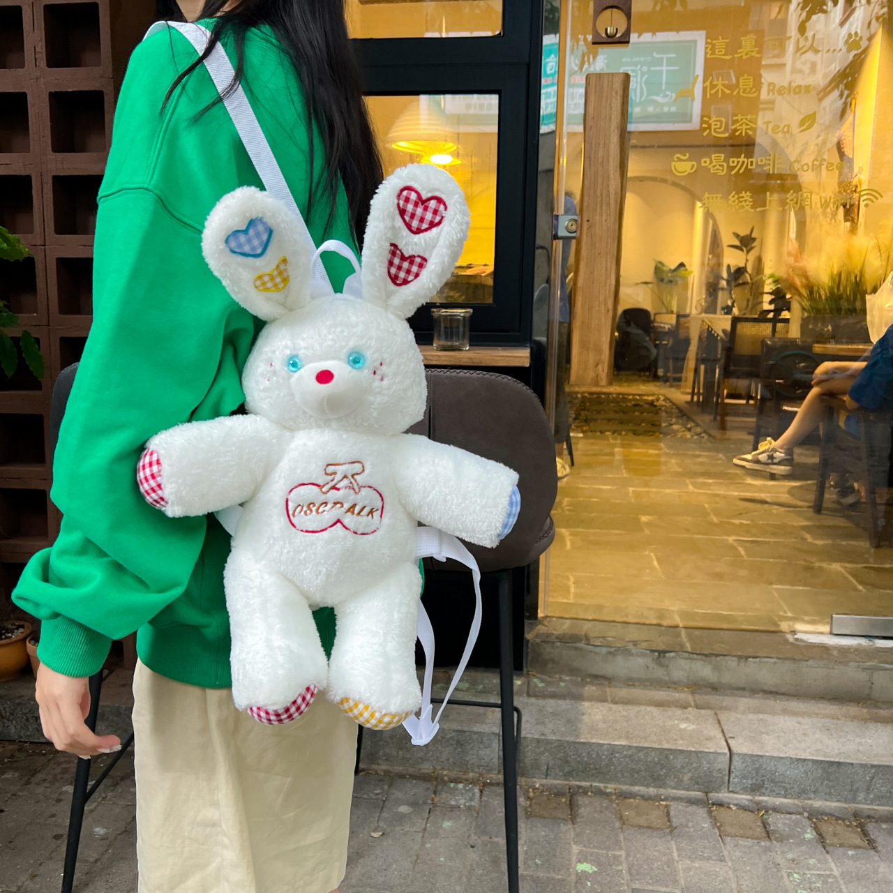New fashionable college student casual backpack, cute little rabbit single and double shoulder bag, high-quality plush storage bag details Picture