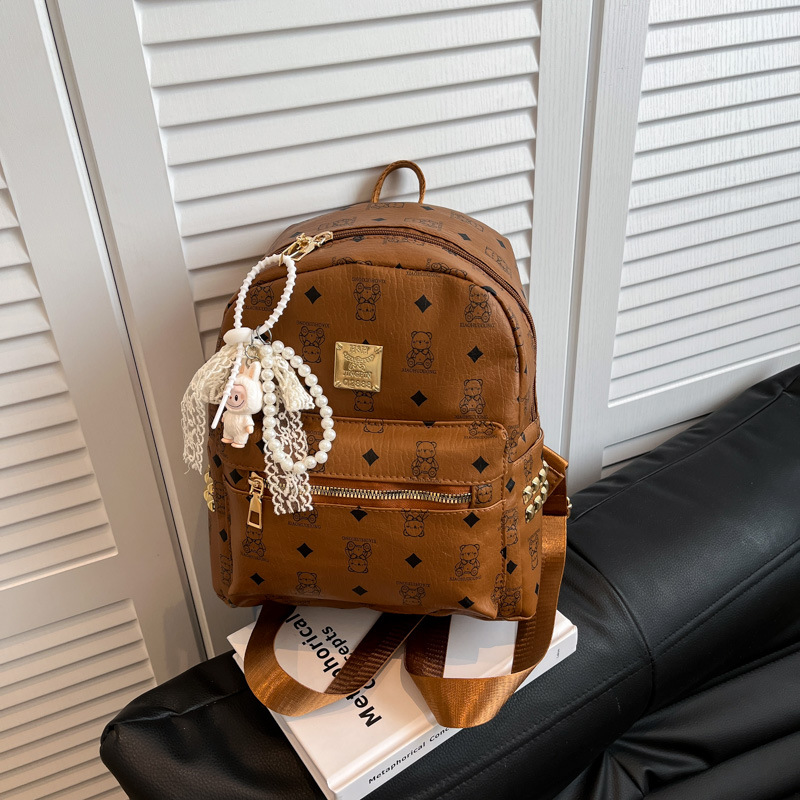 Cute Little Bear Commuting Backpack 2025 New Style Trendy female college student backpack Large Capacity handbag full figure