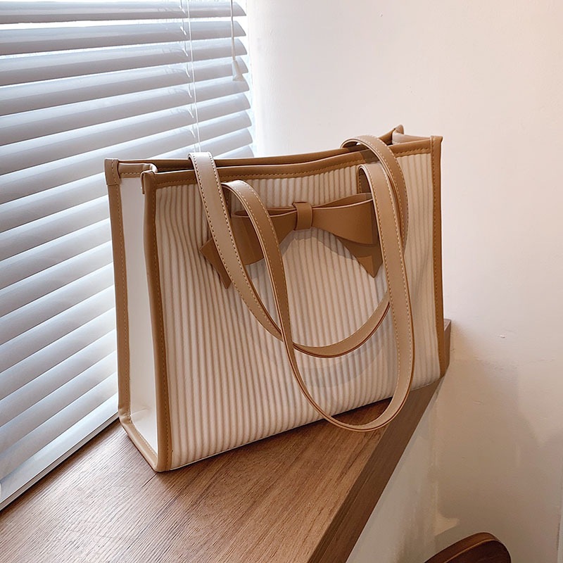 French fashion casual handbag, summer new simple bow single-shoulder bag, women's large-capacity tote bag full figure