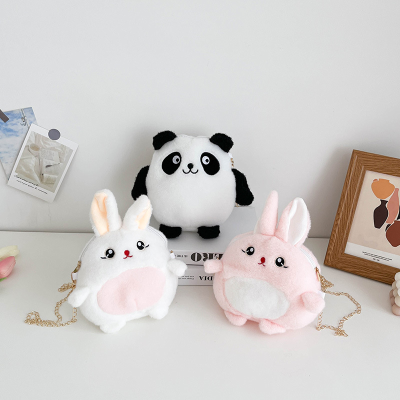 Cartoon plush toy panda bag, stylish rabbit, children's crossbody bag 2023 style children's coin purse gift full figure