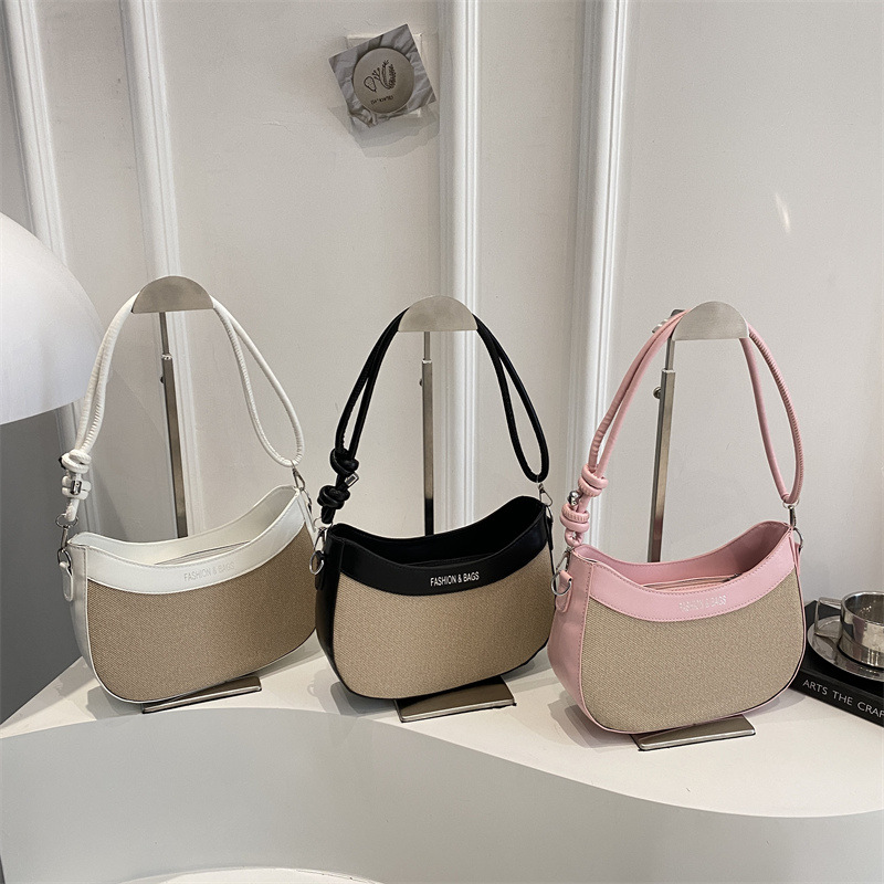 New fashionable color-blocking chain fabric bag, women's letter underarm bag, commuter single-shoulder crossbody bag Application Scenario