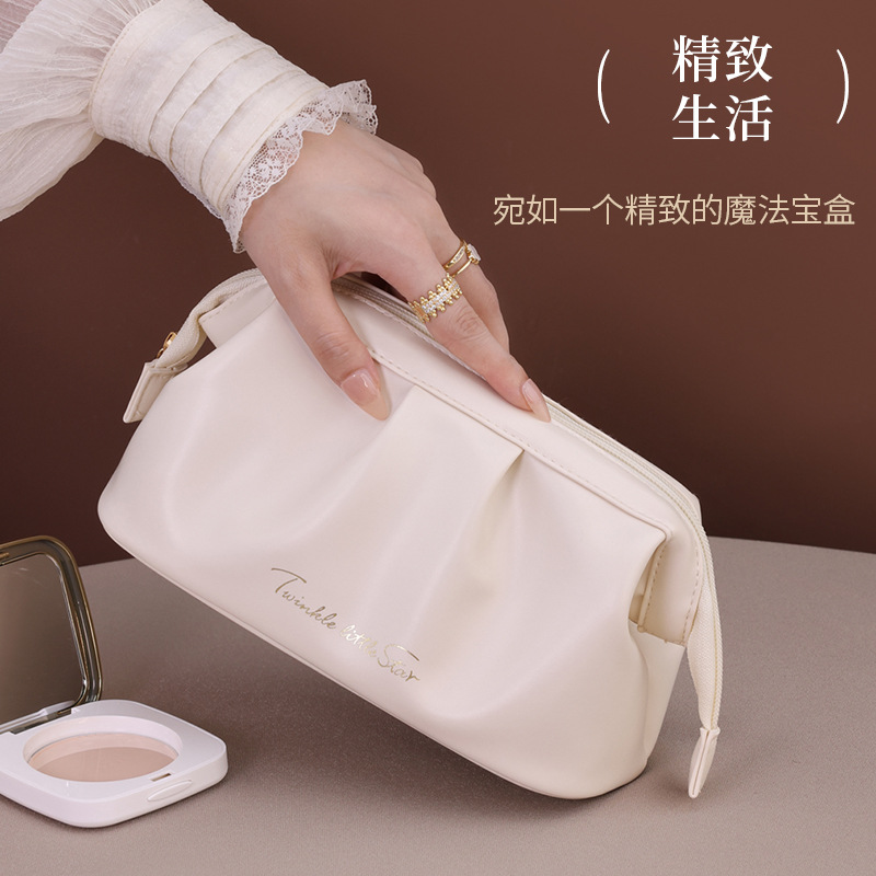 Rose Story pu Waterproof Makeup Bag, large capacity, high-end feel, travel small portable bag for women, ins style, hand-held bag Specification drawing