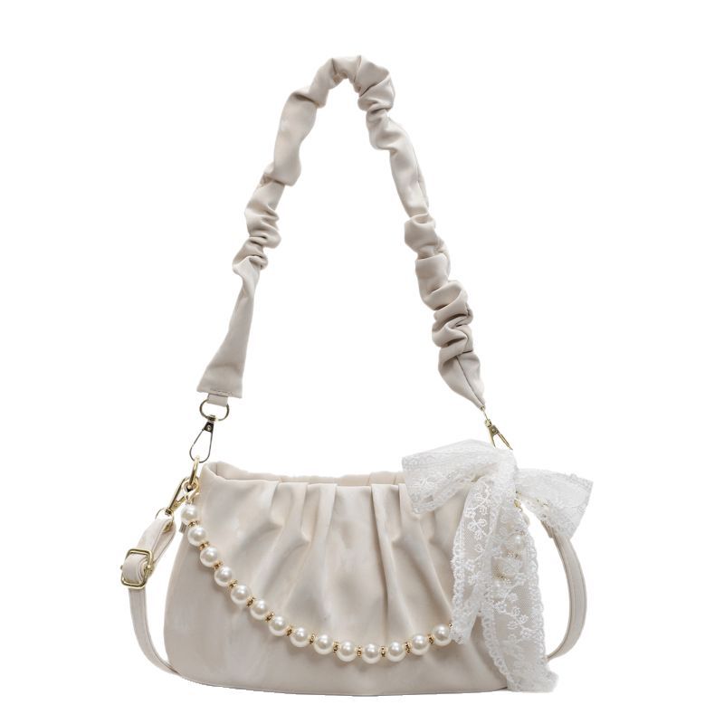 The 2025 new niche pearl hand-held pleated cloud bag for women, a high-end single-shoulder underarm bag and a casual crossbody bag Item Picture