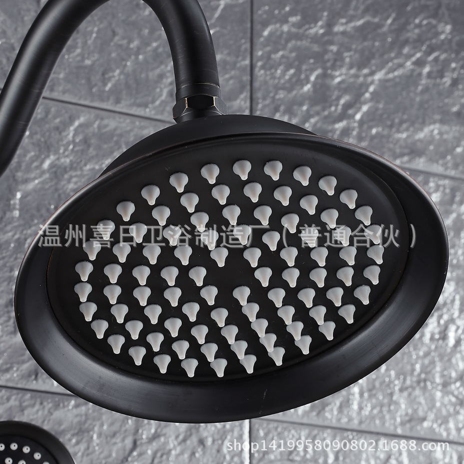 Blue and white porcelain black bronze shower head set, European retro double-handle mixed water shower faucet with lifting rod Specification drawing