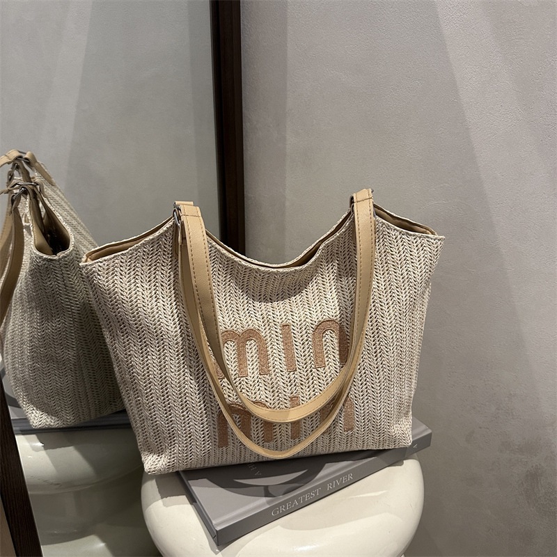 Beach bag, hand-held woven small bag, women's 2025 new summer single-shoulder crossbody bag, vegetable basket, bucket, straw woven bag Specification drawing
