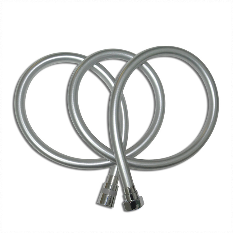 Factory direct sales of 1.5-meter silver-gray PVC flexible hose, hand-held hose, shower hose, copper cap, 360° rotating showerhead hose Item Picture