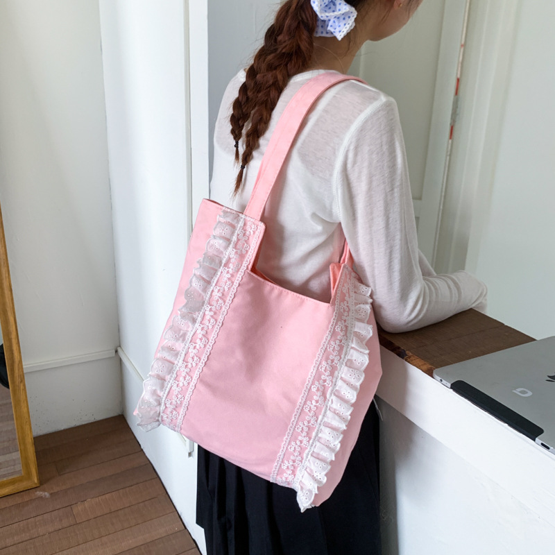 Large-capacity canvas bag for women, new summer 2025 lace single-shoulder underarm bag, Korean-style stylish commuter tote bag Specification drawing