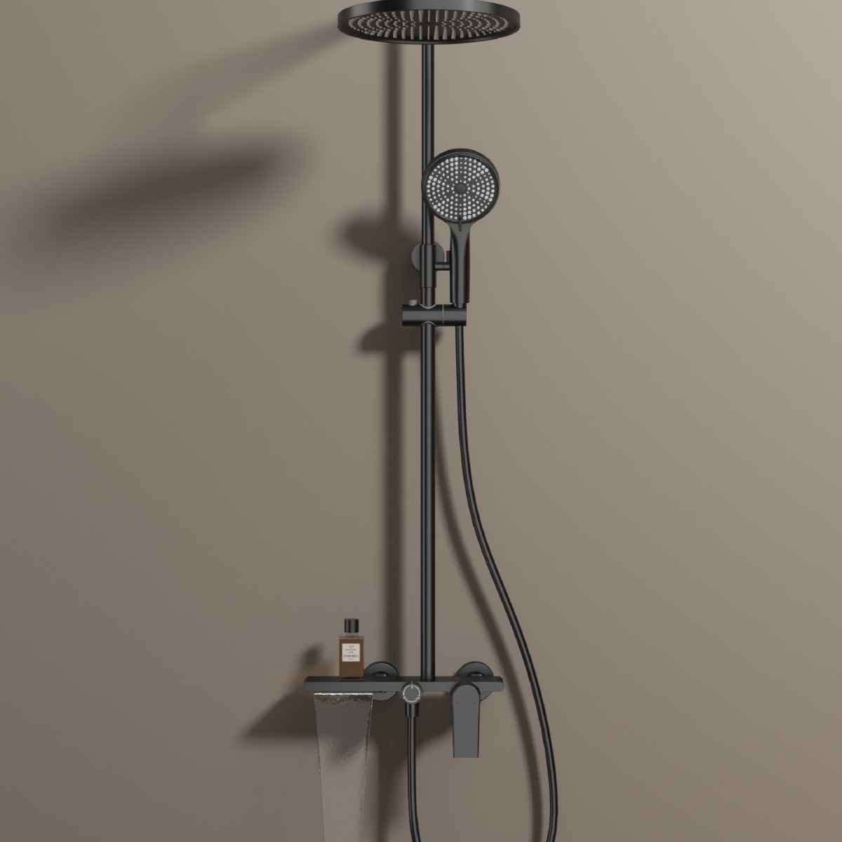 Nordic minimalist handheld shower head set, home round bathtub, cold and hot simple, all-copper shower head with three functions details Picture
