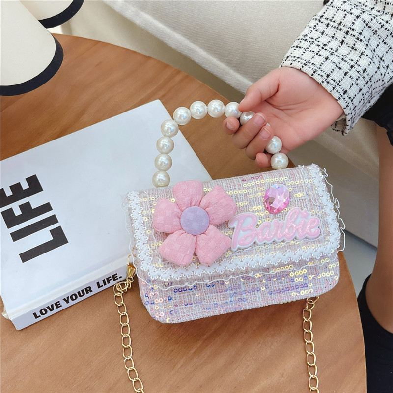 Children's small square bag, cartoon cute flower crossbody bag, girls' loose change handbag, fashionable princess style single-shoulder bag details Picture