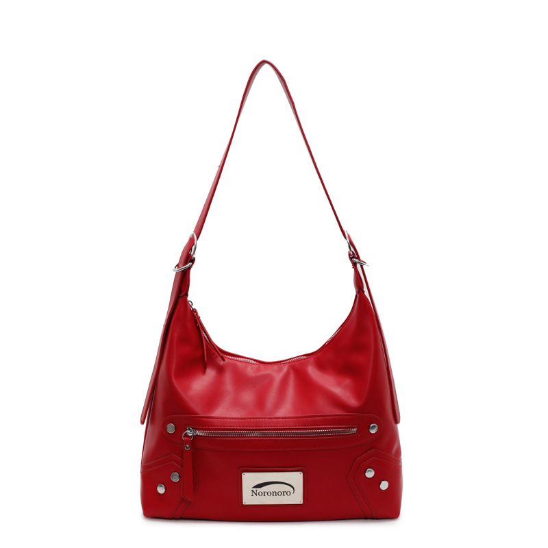 Large-capacity wide shoulder strap single-shoulder bag, 2025 new style fashionable and trendy rivet tote bag, high-end soft leather underarm bag Item Picture