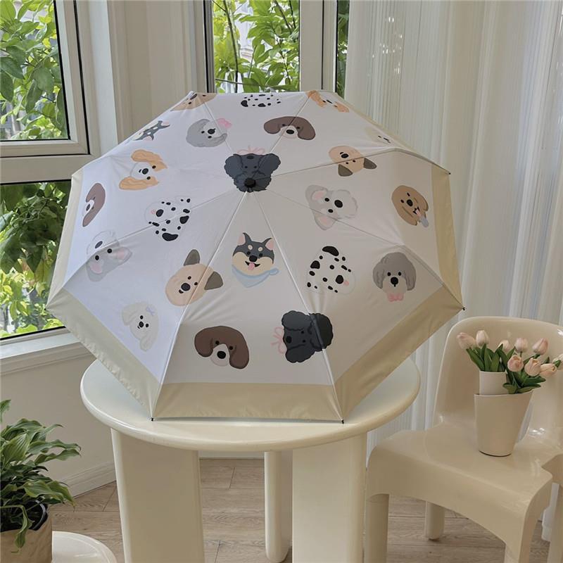 Japanese-style cute puppy, girlish sun protection umbrella, black rubber sun protection umbrella, portable folding umbrella, sun protection umbrella, suitable for both sunny and rainy days Item Picture