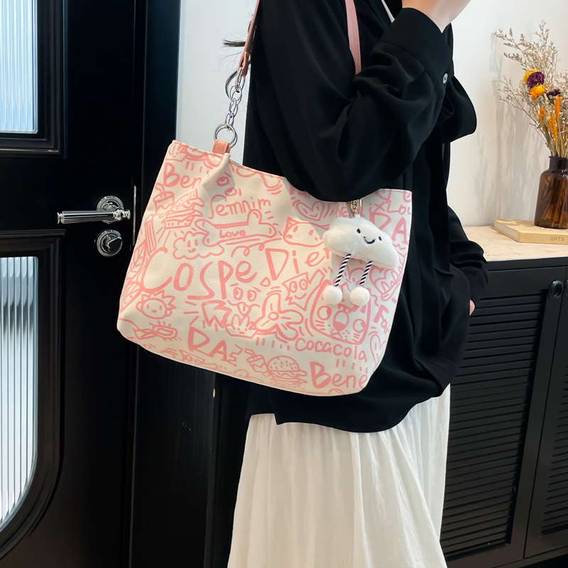 Simple commuting large-capacity bag, women's fashion graffiti tote bag, 2025 new summer niche casual single-shoulder bag details Picture