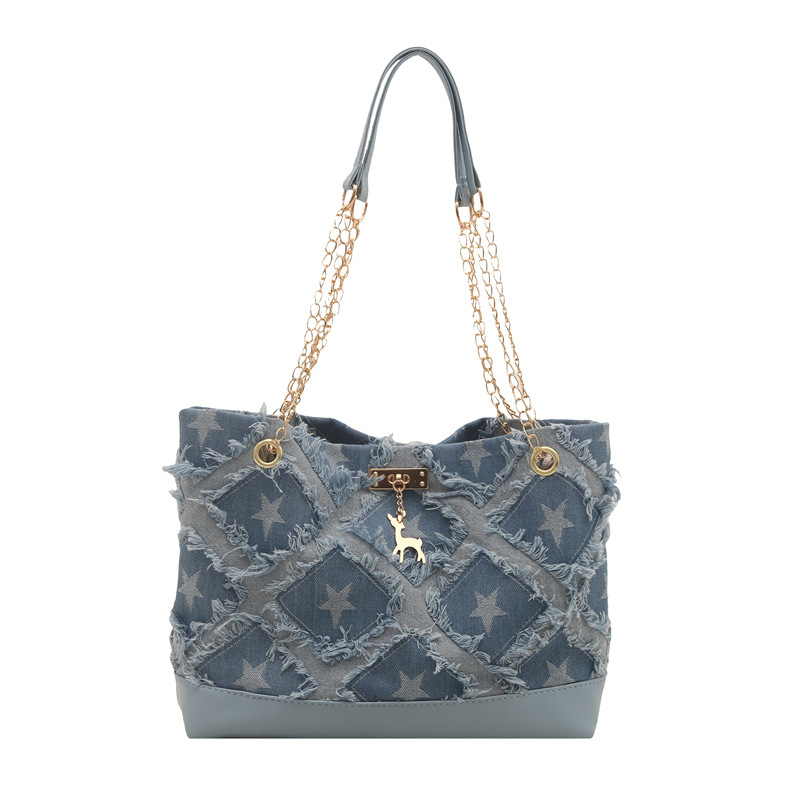 Large-capacity casual denim large bag for women, 2025 new style fashionable single-shoulder bag, commuter crossbody tote bag Item Picture