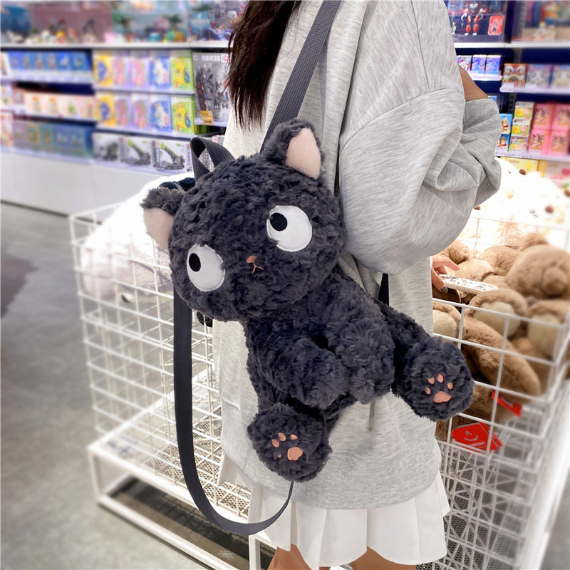 Cute cartoon black cat doll bag for women 2023 new style cat doll plush bag claw machine doll details Picture