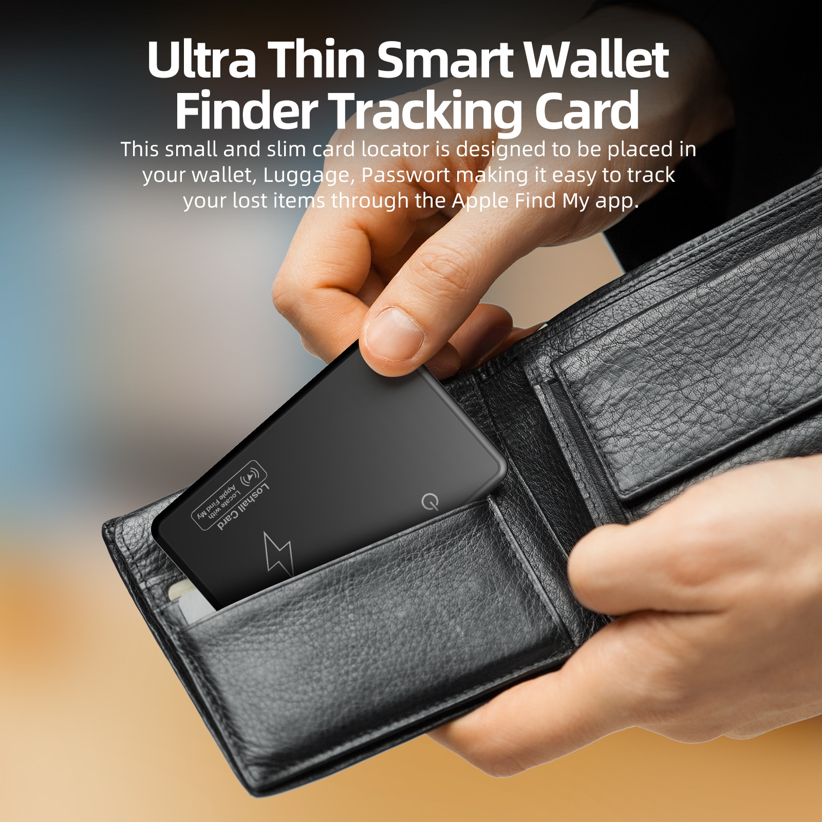 Global positioning card anti-loss device airtag alternative for finding wallets, smart Bluetooth gps luggage tracking, and identification documents full figure