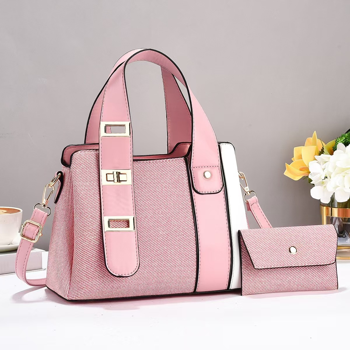 New high-appearure-level multi-layer mother-and-child bag patchwork color-blocked handbag, large-capacity cross-border fashionable single-shoulder bag, crossbody bag Specification drawing