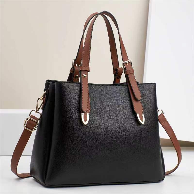 New solid-color PU elegant single-shoulder crossbody bag, cross-border versatile, fashionable and trendy handbag, high-quality and elegant mom bag full figure