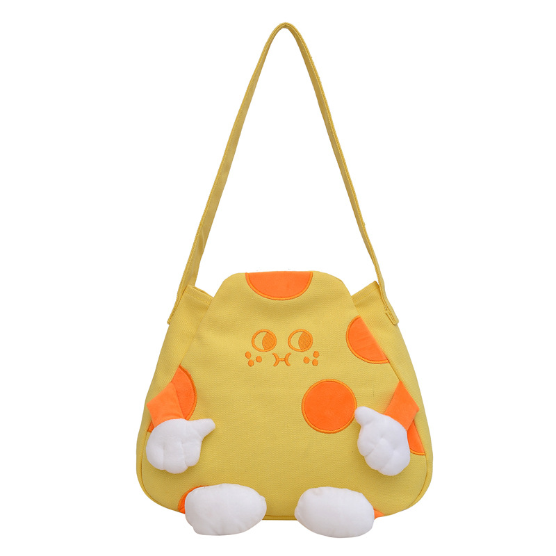 Cartoon new cheese and cheese crossbody bag Spring and summer style canvas tote bag Birthday gift college student class tote Item Picture