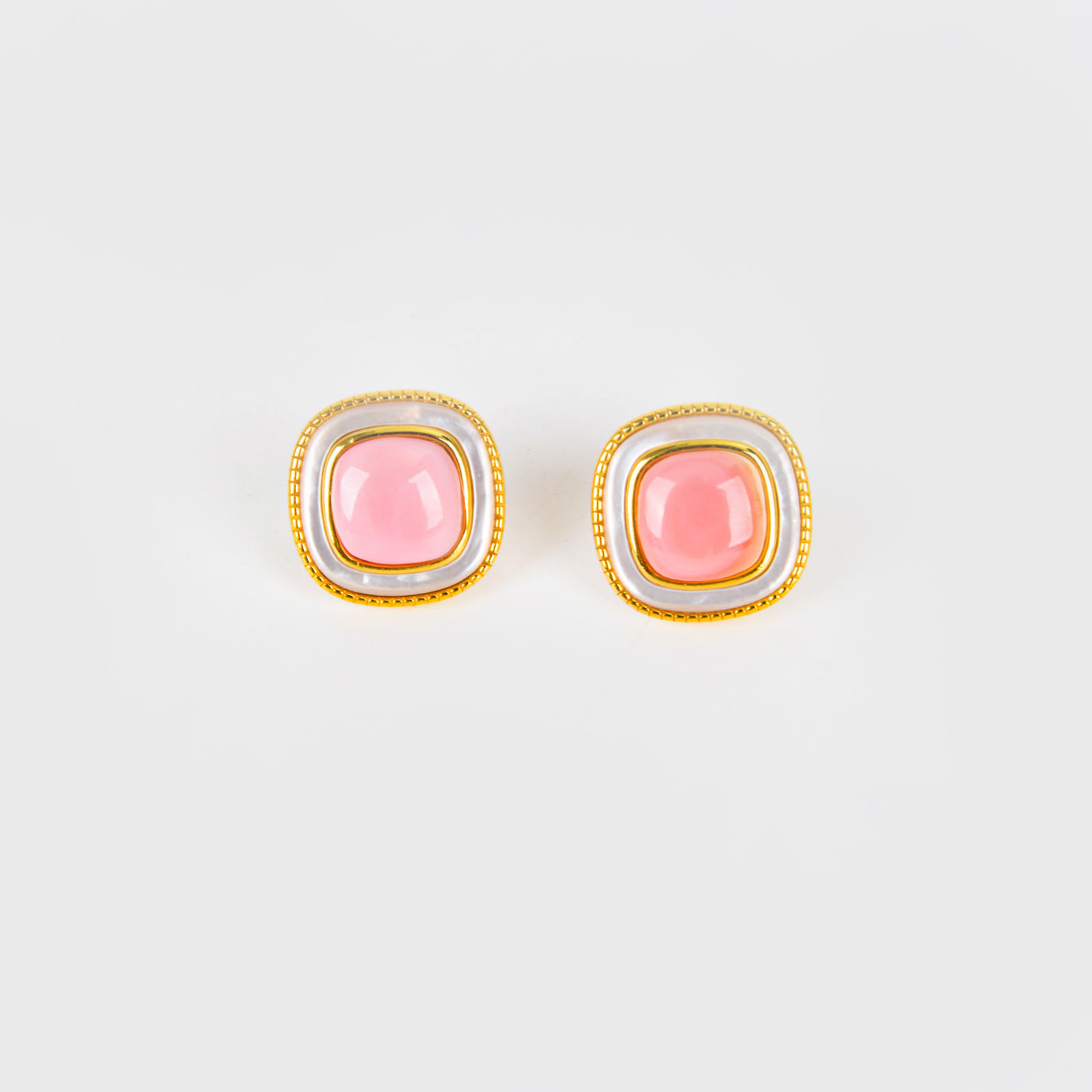 天然女王贝方形耳钉女简约时尚精致镶嵌胭脂螺白贝耳环礼物批发