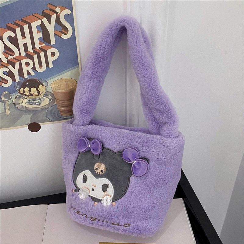 Storage bag, plush toy, new handbag, Melody Cinnamon Dog, Kuromi Pudding Dog, Pacha dog bucket bag Application Scenario