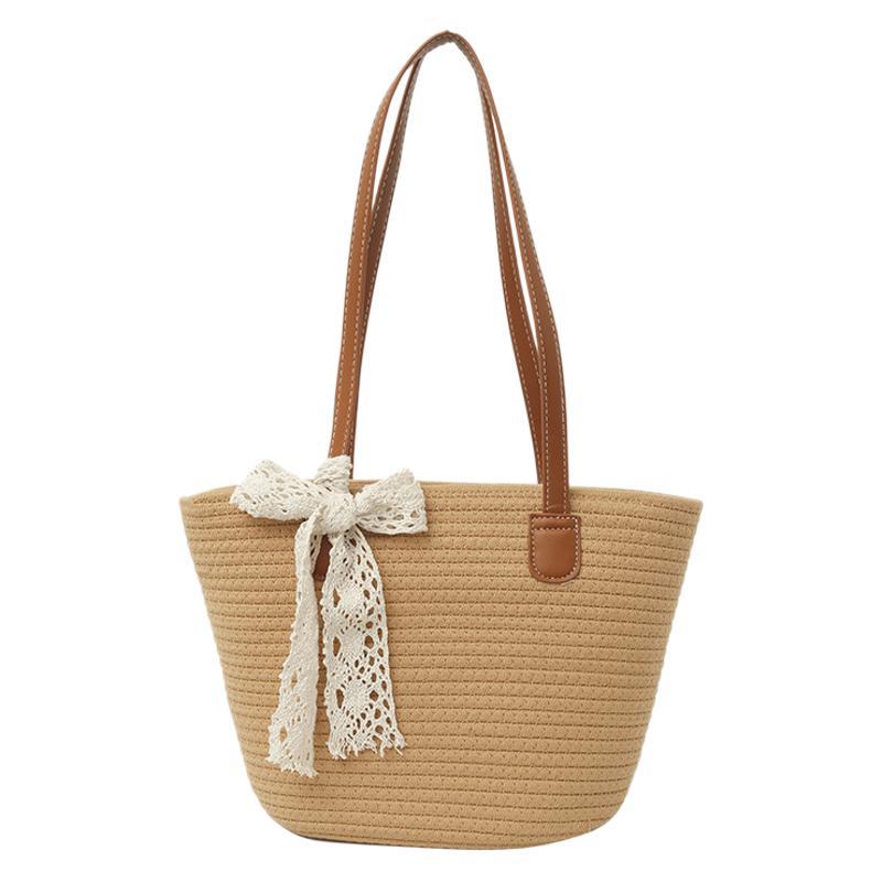 Large-capacity commuter tote bag, stylish single-shoulder straw woven bag, new summer casual seaside vacation woven bag Item Picture