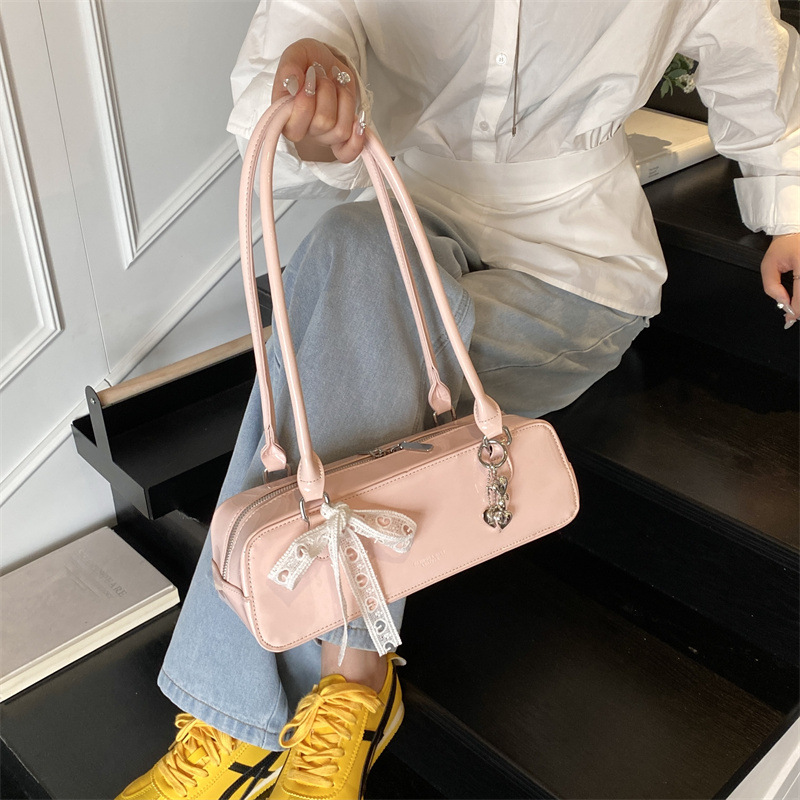 High-end quality French niche bags, trendy bow scarves, versatile underarm bags, simple and stylish baguette single-shoulder bags Specification drawing