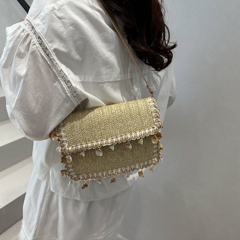 Bag Girl 2025 New style straw woven bag, elegant chain single-shoulder crossbody bag, personalized seaside vacation small square bag Specification drawing