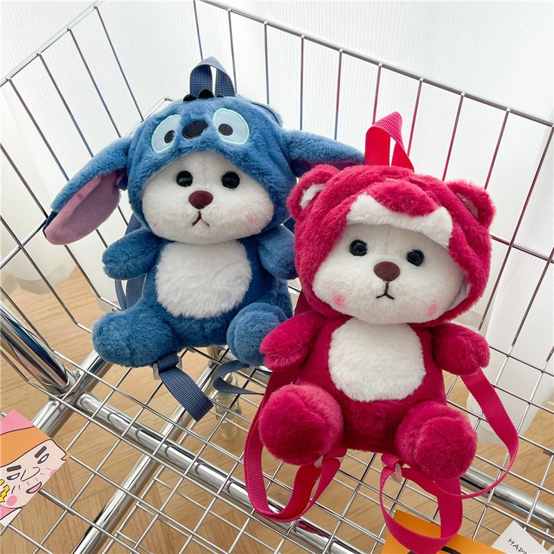 Cartoon Costume Lily Bear Backpack 2024 New Style Cute three-eyed plush Backpack Claw machine Doll full figure