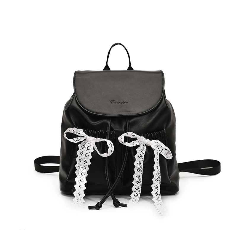 2025 New style fashionable lace bow school-style small backpack, high-end and niche design solid color backpack Item Picture
