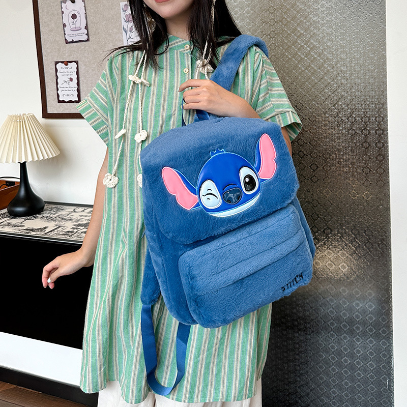 Cartoon cute plush flip-top backpack for college students, large capacity, cute and versatile commuting cartoon style details Picture