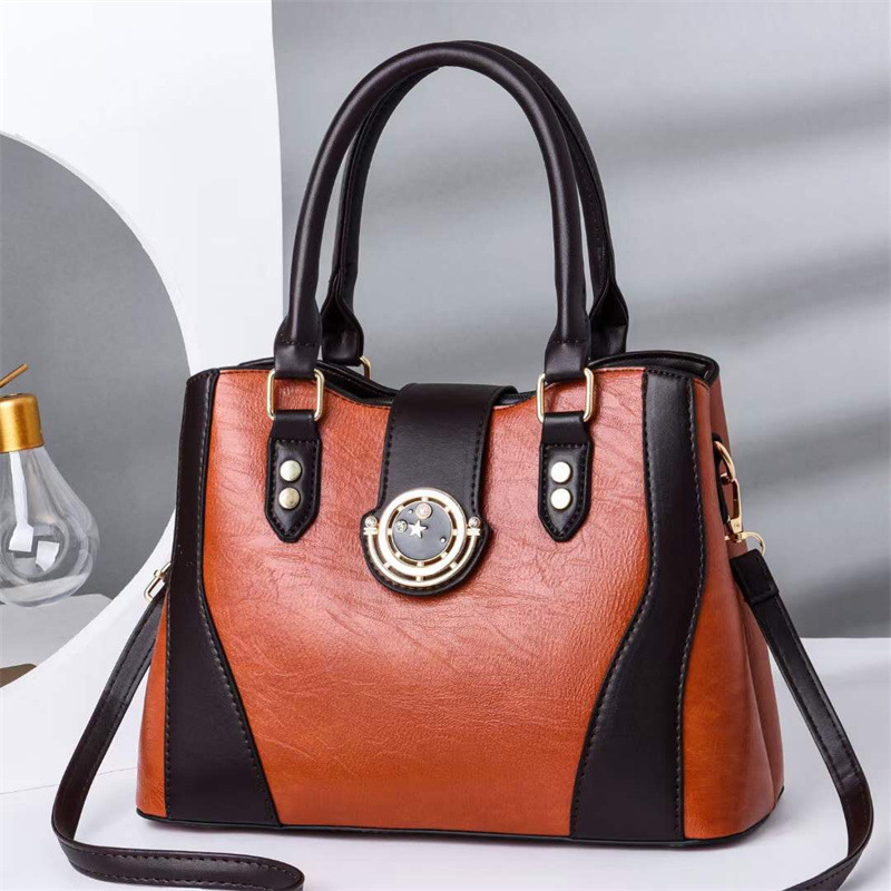 The 2024 new color contrast retro leather-like, stylish large-capacity single-shoulder crossbody women's bag, a cross-border European and American style large bag Specification drawing