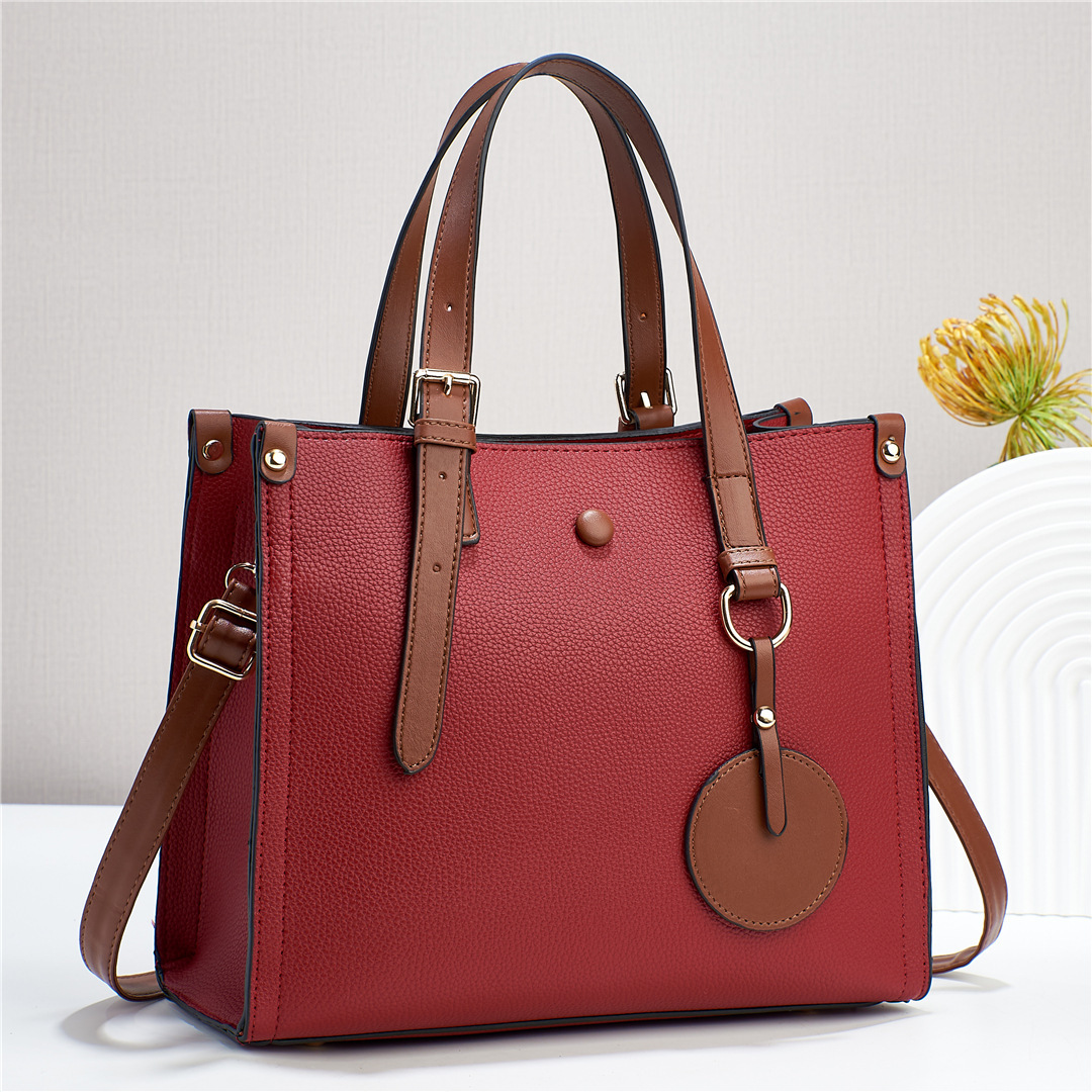 New solid color women's bag with lychee pattern, simple and versatile texture, soft leather, large capacity, cross-border single-shoulder crossbody quality details Picture