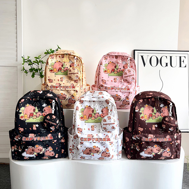 Wholesale of new cross-border cute Kapibara schoolbags, large-capacity backpacks for girls, and lightweight schoolbags for junior high school students full figure