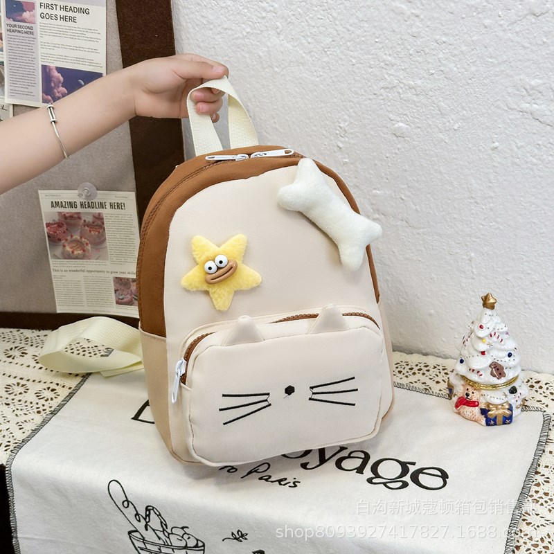 Children's bags, Japanese and Korean cartoon cat kindergarten schoolbags, lightweight baby school style color-blocking backpacks, travel bags full figure