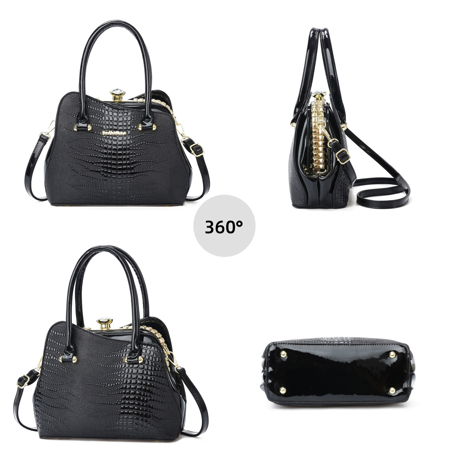 Bright leather crocodile pattern single-shoulder bag, new steel frame cross-border women's bag, trendy crossbody bag factory direct sales and consignment Specification drawing