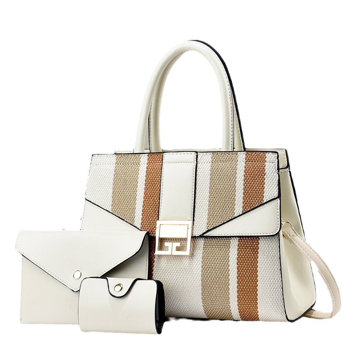 The new 2024 European and American fashion nylon color-blocking large-capacity single-shoulder, crossbody and hand-carry three-piece women's bag Item Picture