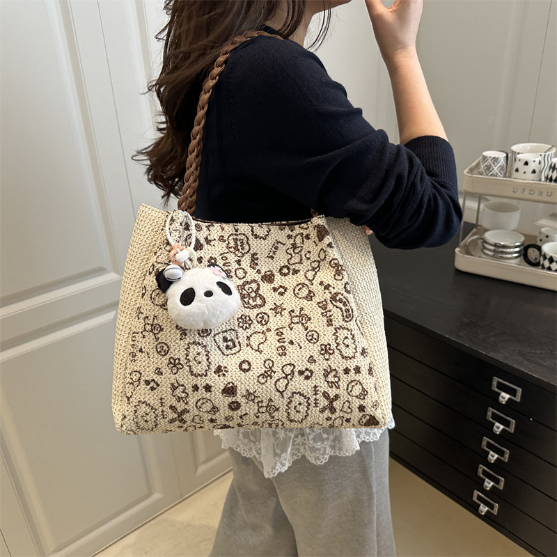Niche woven Tote bag 2025 New style School commuting Tote bag for Women, large-capacity vacation single-shoulder straw woven bag details Picture