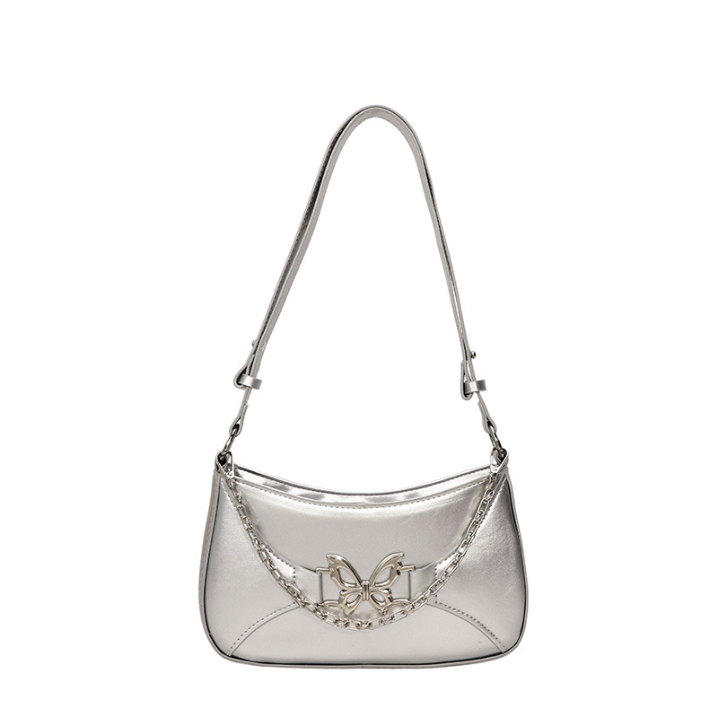 In 2025, a new niche design bag for women, a fashionable and high-quality single-shoulder underarm bag, a popular summer commuter silver crossbody bag Item Picture