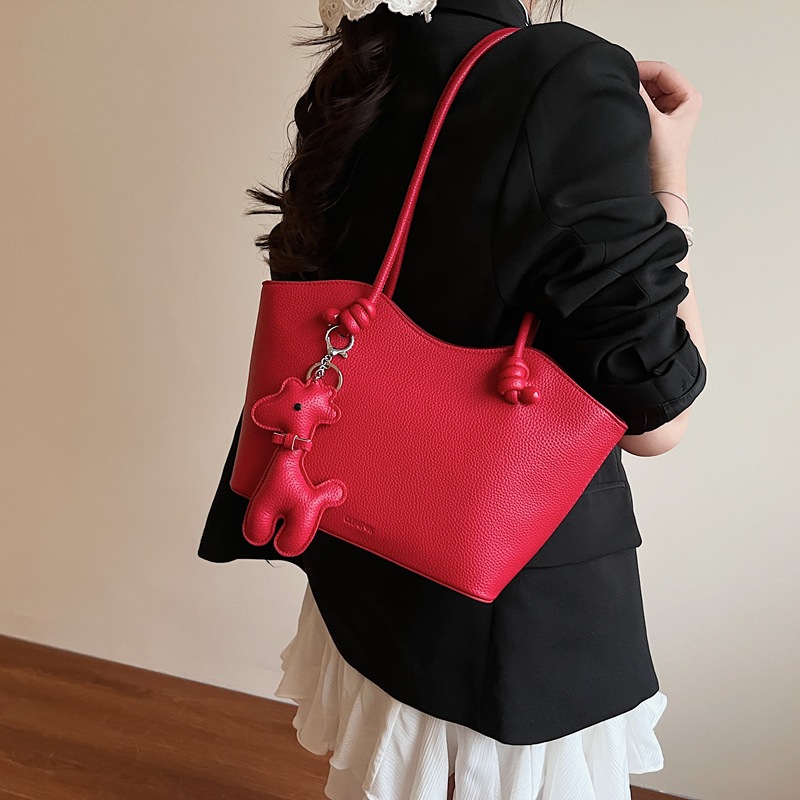 High-end, fashionable, versatile, large-capacity commuter tote bag for women 2025, new simple and casual solid color single-shoulder bag Specification drawing