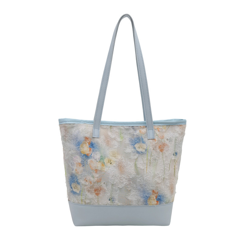 Fresh and gentle style fairy chiffon canvas bag, tulip women's single shoulder bag, large-capacity handbag Item Picture