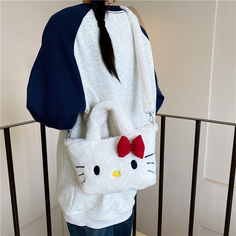 A cute cartoon hand-held crossbody small bag, a new pink rabbit furry single-shoulder bag, and a girls' hand-held bento bag Specification drawing
