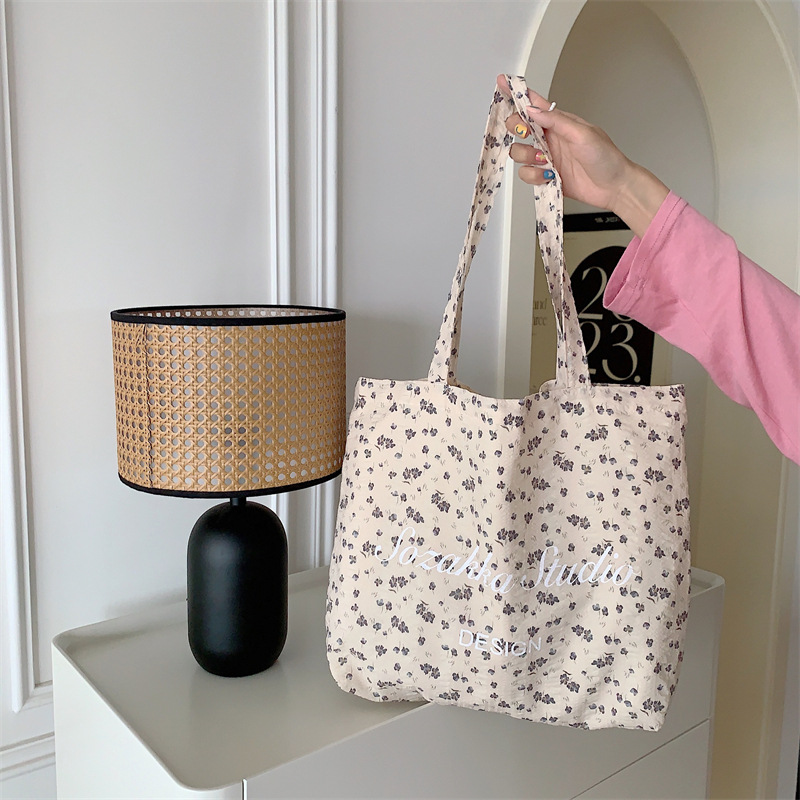 36272 Summer Floral Tote Bag, large-capacity casual single-shoulder canvas bag, new style of women's letter print bag details Picture