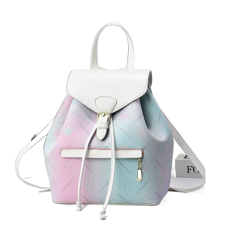 A new rainbow-colored backpack for women, a soft leather travel hand-held small backpack with a large capacity Item Picture