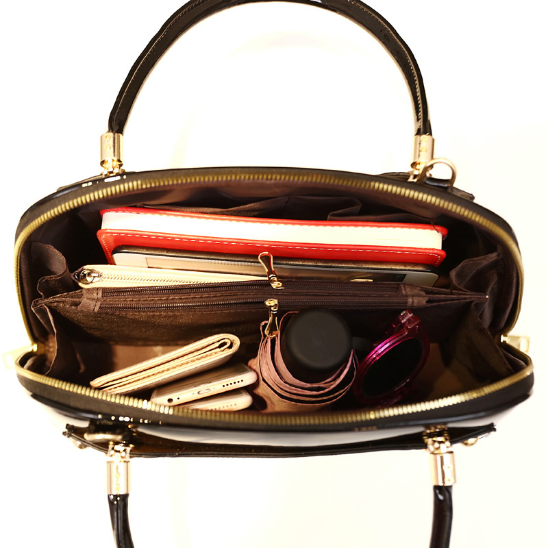Cross-border foreign trade women's bags, shiny leather shell bags, hand-held large bags, simple single-shoulder bags, fashionable crossbody bags, factory consignment Specification drawing