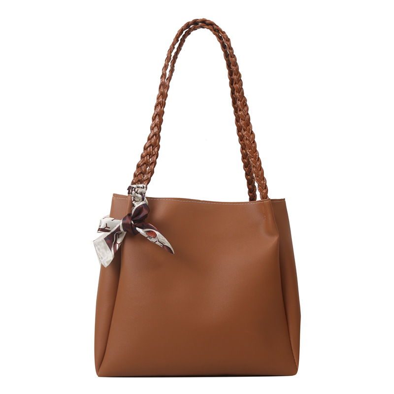 Large-capacity casual 2023 autumn/Winter new style casual fashion solid color retro silk scarf Stylish commuting tote single-shoulder bag Item Picture