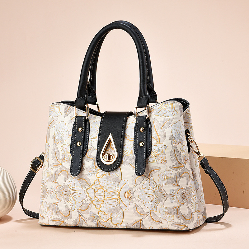 New fashionable handbag for women 2024 with contrasting colors and large floral patterns, single-shoulder crossbody mom bag, one piece for delivery Specification drawing