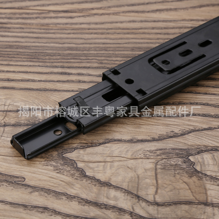 Wholesale buffer sliding door steel ball slide rails, silent cold-rolled steel wardrobe guide rails, drawer tracks, 35mm wide three-section slide rails details Picture